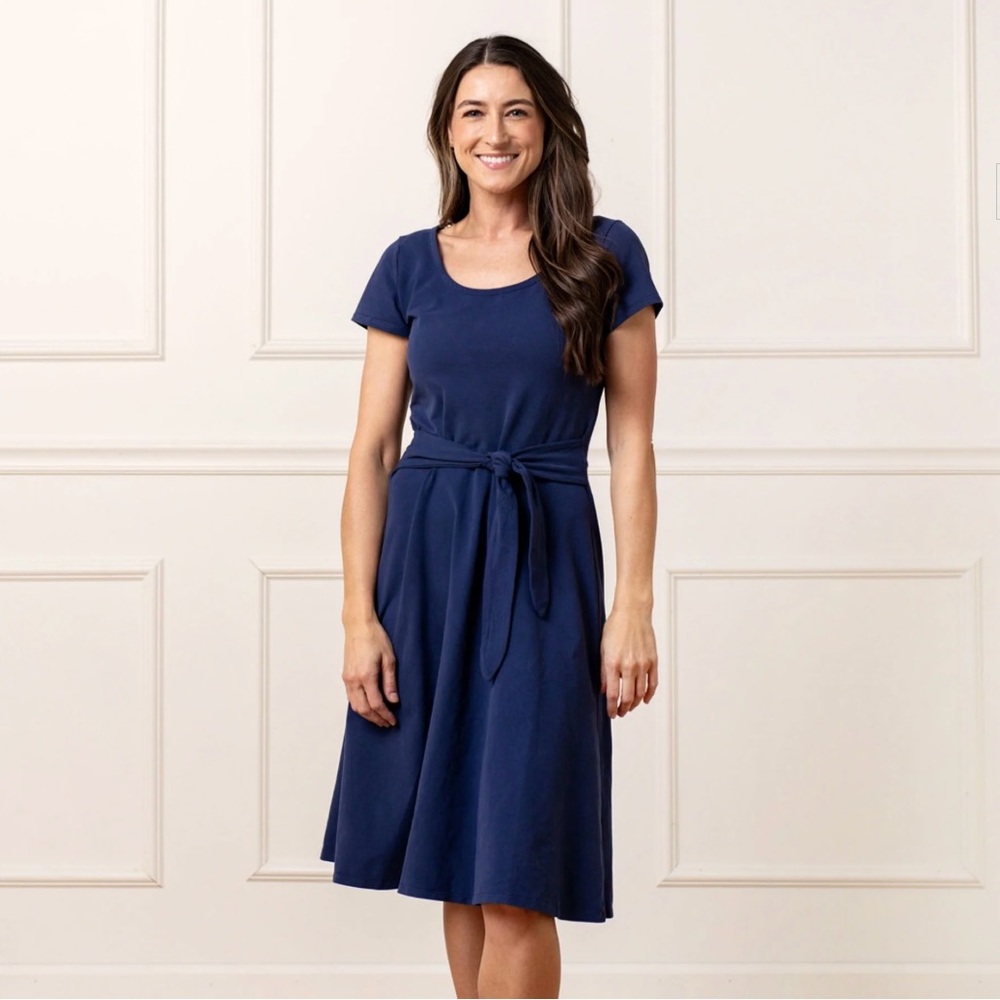 Hope & Henry Organic Cotton Tie Waist Dress Navy Blue Women’s Size 2 XS NWT